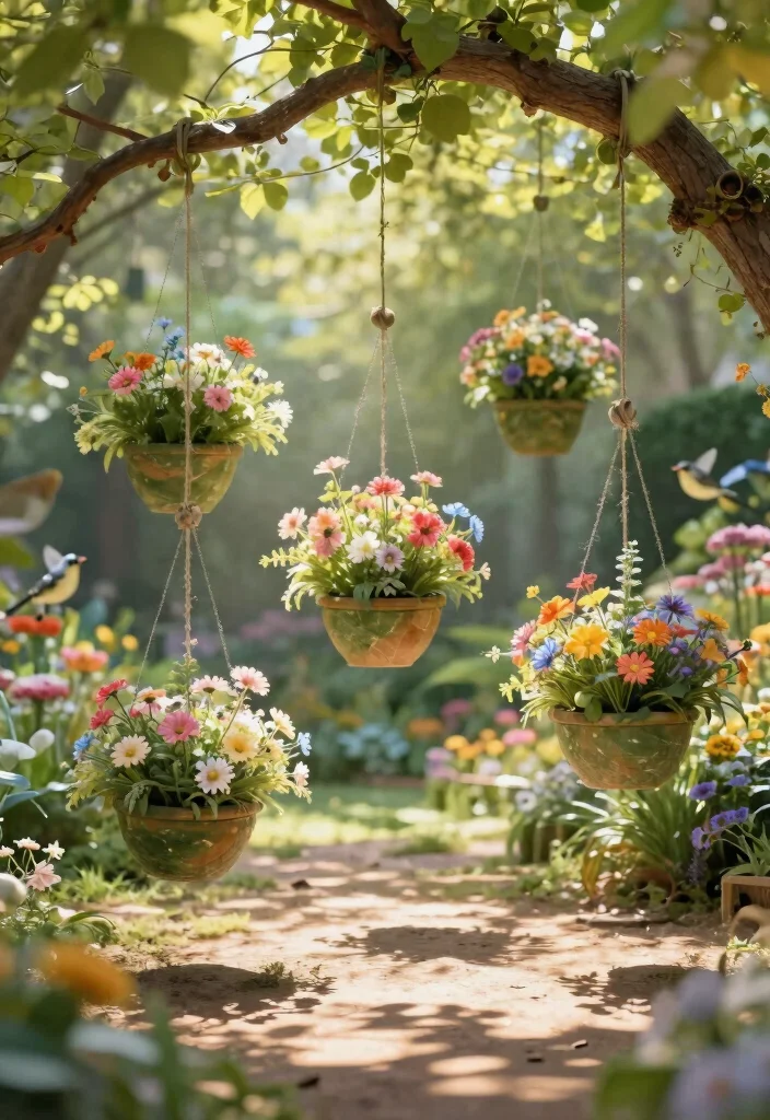 15 Outdoor Fake Flower Pot Ideas That Actually Look Real - 7. Floating Planters 1