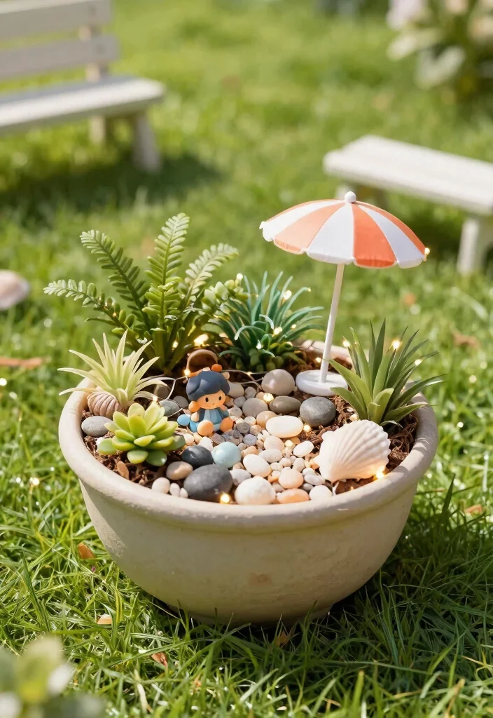 15 Outdoor Fake Flower Pot Ideas That Actually Look Real - 9. Themed Fairy Garden Pots 1