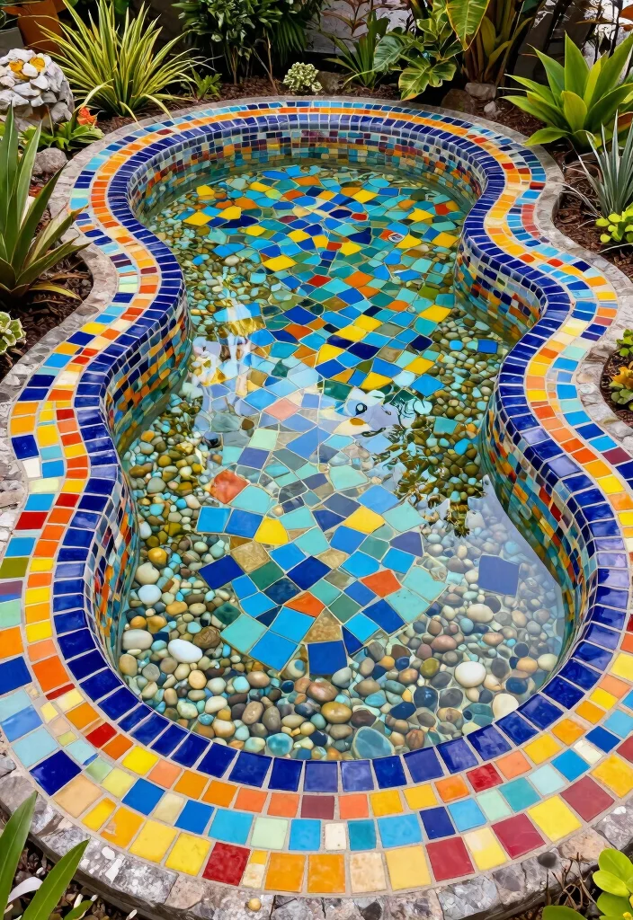 15 Small Backyard Pond Ideas That Don't Need Electric Pumps - 13. The Mosaic Pond 1