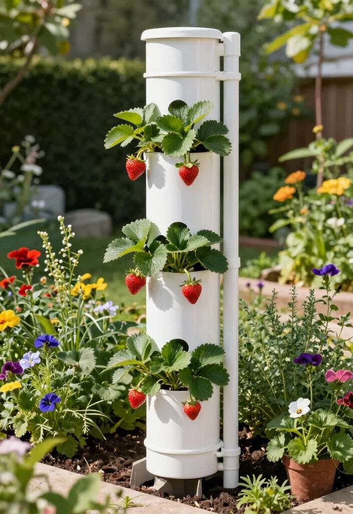 15 Strawberry Planter Concepts That Prevent Rot and Maximize Yield - 2. Vertical PVC Pipe Planter 1