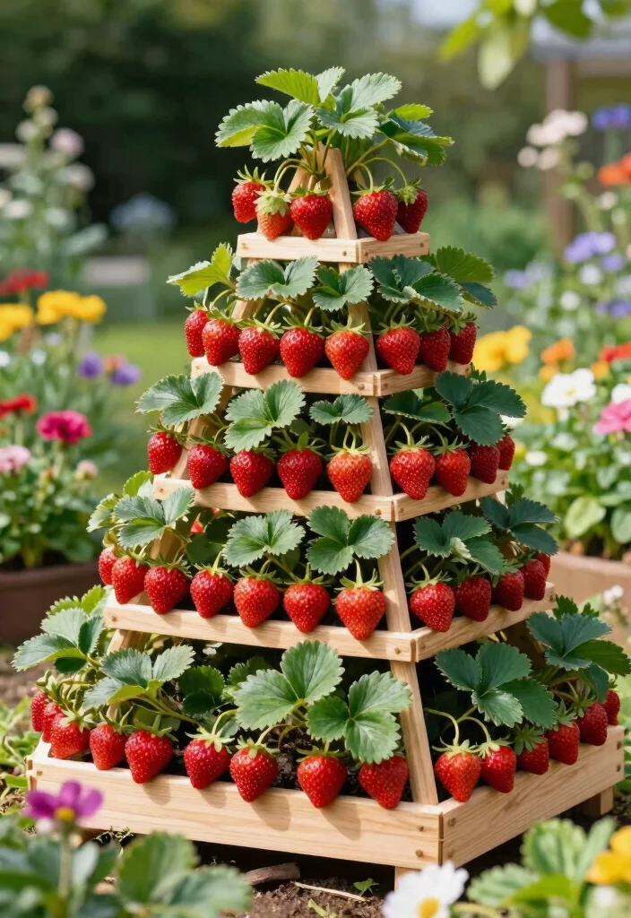 15 Strawberry Planter Concepts That Prevent Rot and Maximize Yield - 7. Strawberry Pyramid Planter 1
