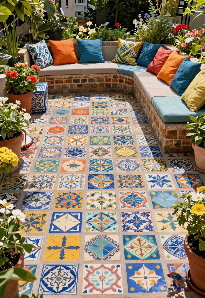 15 Terrace Tile Concepts That Don't Crack in Freeze-Thaw Cycles - 13. Painted Tiles 1