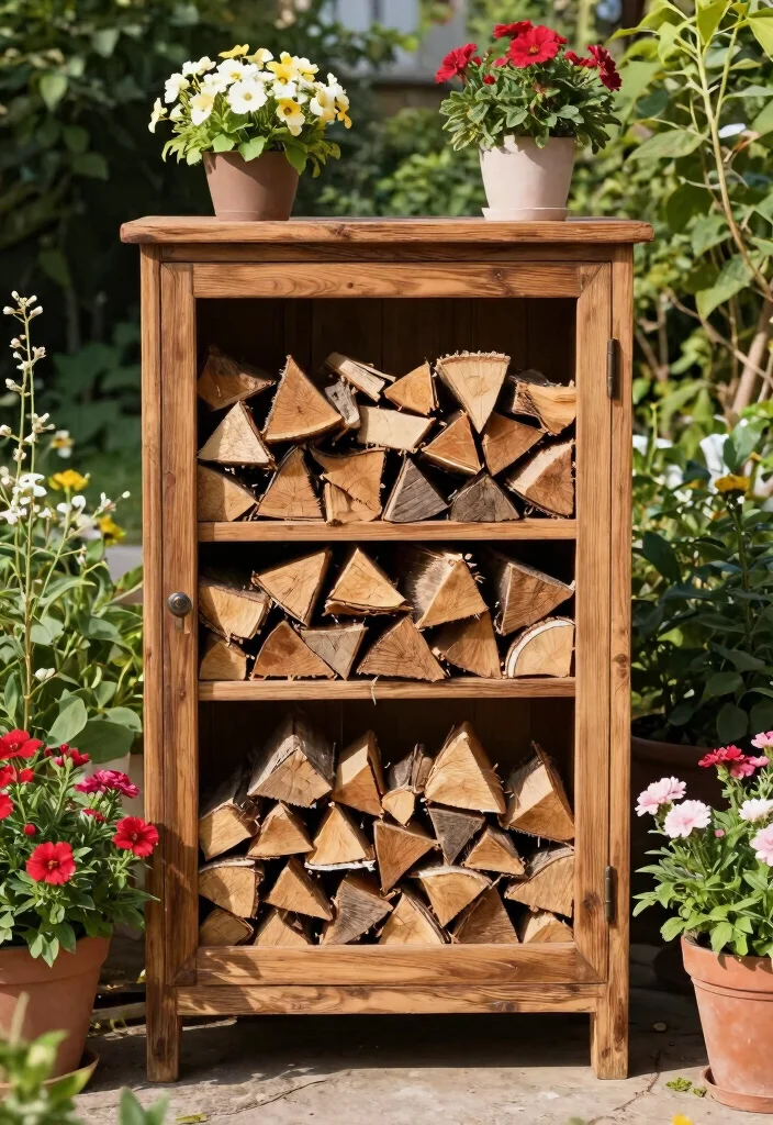 15 Wood Storage Outdoor Ideas That Keep Firewood Dry and Off the Ground - 10. Repurposed Furniture as Wood Storage 1