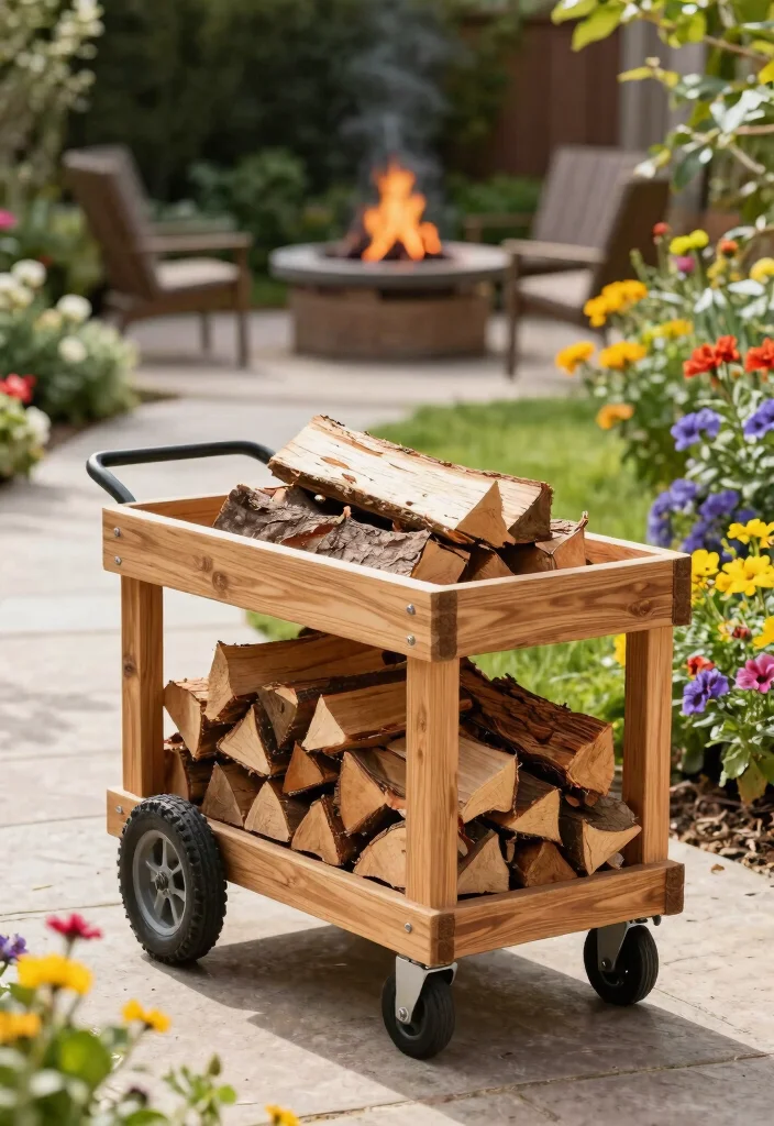 15 Wood Storage Outdoor Ideas That Keep Firewood Dry and Off the Ground - 11. Portable Wood Storage Cart 1