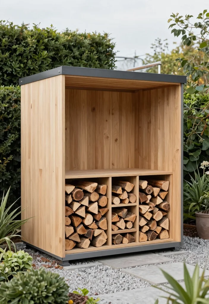 15 Wood Storage Outdoor Ideas That Keep Firewood Dry and Off the Ground - 2. Modern Minimalist Wood Shed 1