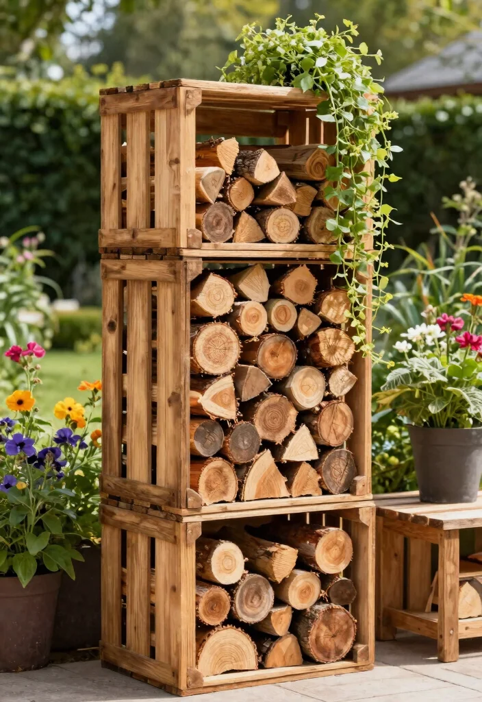 15 Wood Storage Outdoor Ideas That Keep Firewood Dry and Off the Ground - 3. Vertical Firewood Storage 1