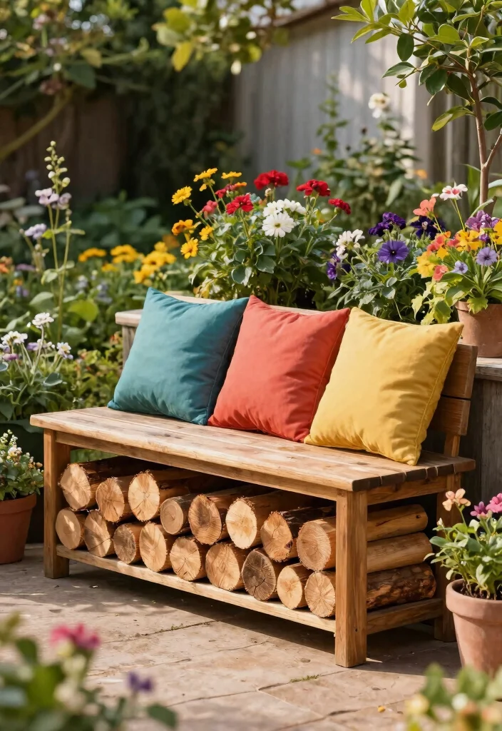 15 Wood Storage Outdoor Ideas That Keep Firewood Dry and Off the Ground - 8. Firewood Stacking Bench 1