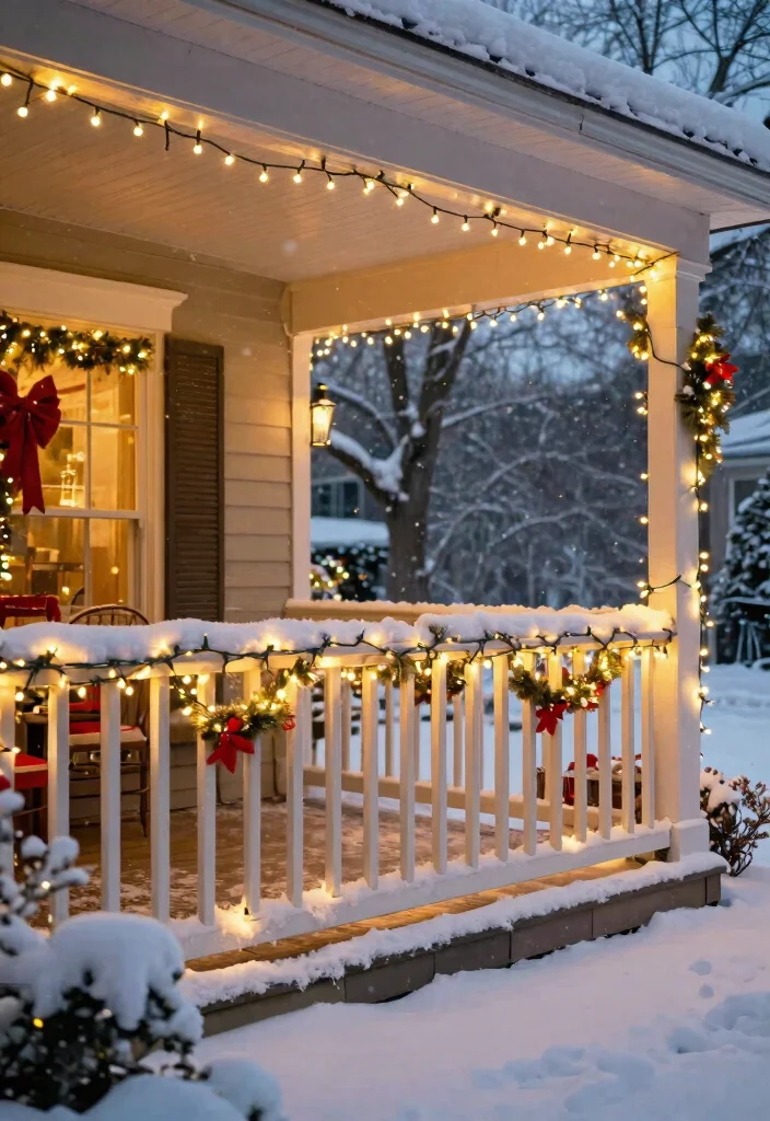 15 Xmas Porch Decor Ideas That Survive Weather Through New Year - 11. String Lights for a Magical Atmosphere 1
