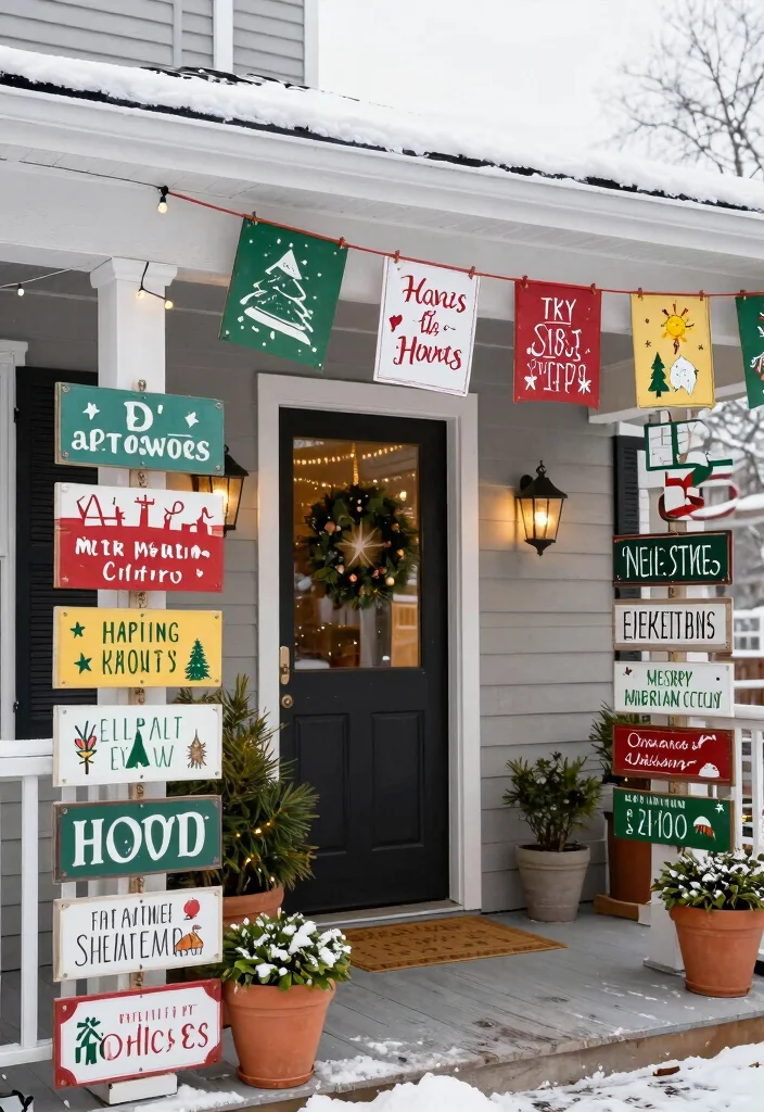 15 Xmas Porch Decor Ideas That Survive Weather Through New Year - 12. Seasonal Signs and Banners 1