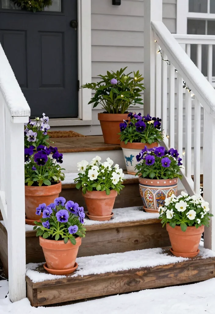 15 Xmas Porch Decor Ideas That Survive Weather Through New Year - 2. Potted Winter Plants for a Touch of Color 1