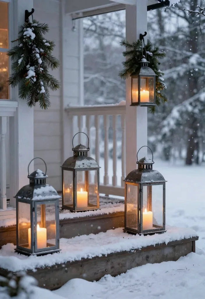 15 Xmas Porch Decor Ideas That Survive Weather Through New Year - 4. Rustic Lanterns for a Warm Glow 1