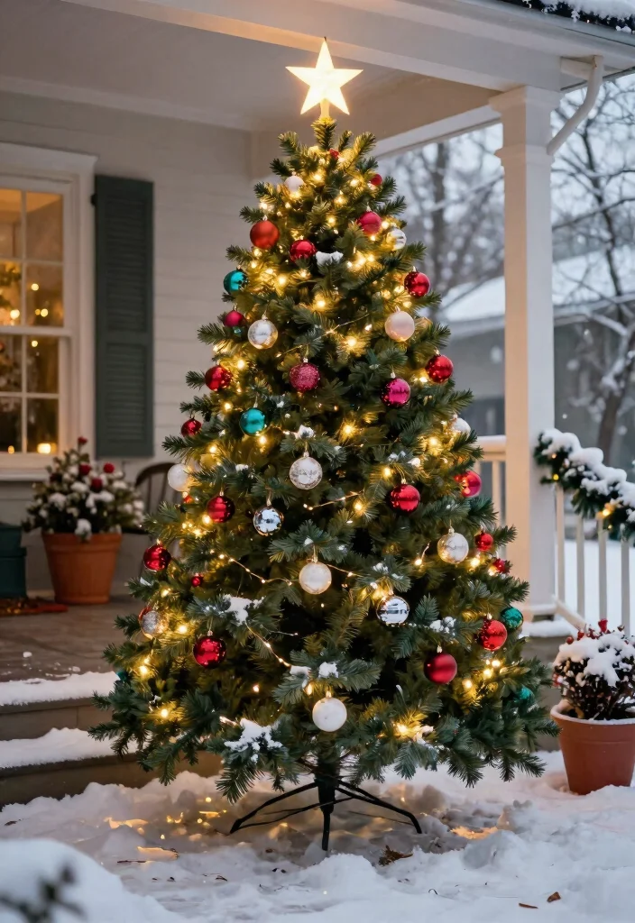 15 Xmas Porch Decor Ideas That Survive Weather Through New Year - 7. Outdoor Christmas Trees 1