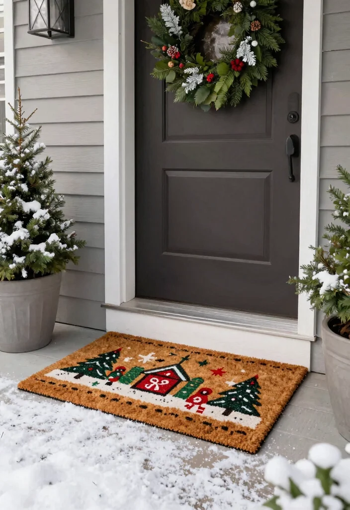 15 Xmas Porch Decor Ideas That Survive Weather Through New Year - 8. Seasonal Door Mats 1