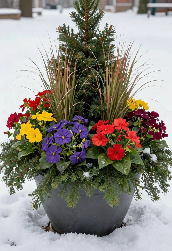 18 Christmas Planter Ideas That Stay Festive Through Freeze and Thaw - 10. Cheerful Mixed Planters 1