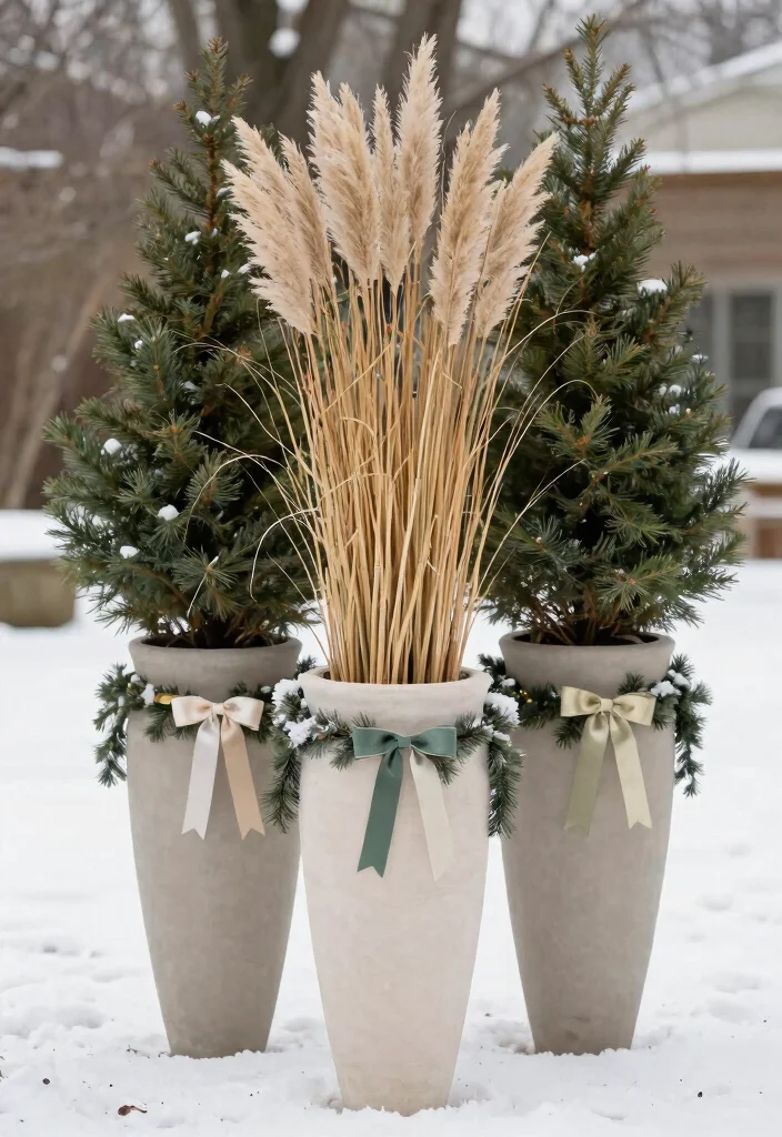 18 Christmas Planter Ideas That Stay Festive Through Freeze and Thaw - 11. Elegant Tapered Planters 1