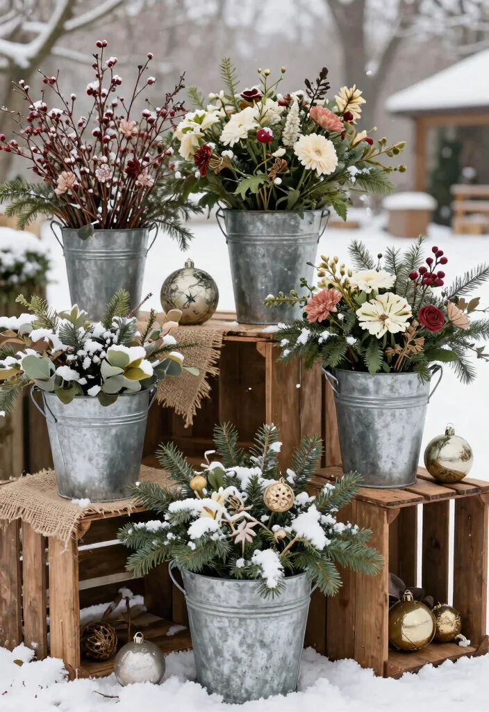 18 Christmas Planter Ideas That Stay Festive Through Freeze and Thaw - 12. Vintage Inspired Containers 1