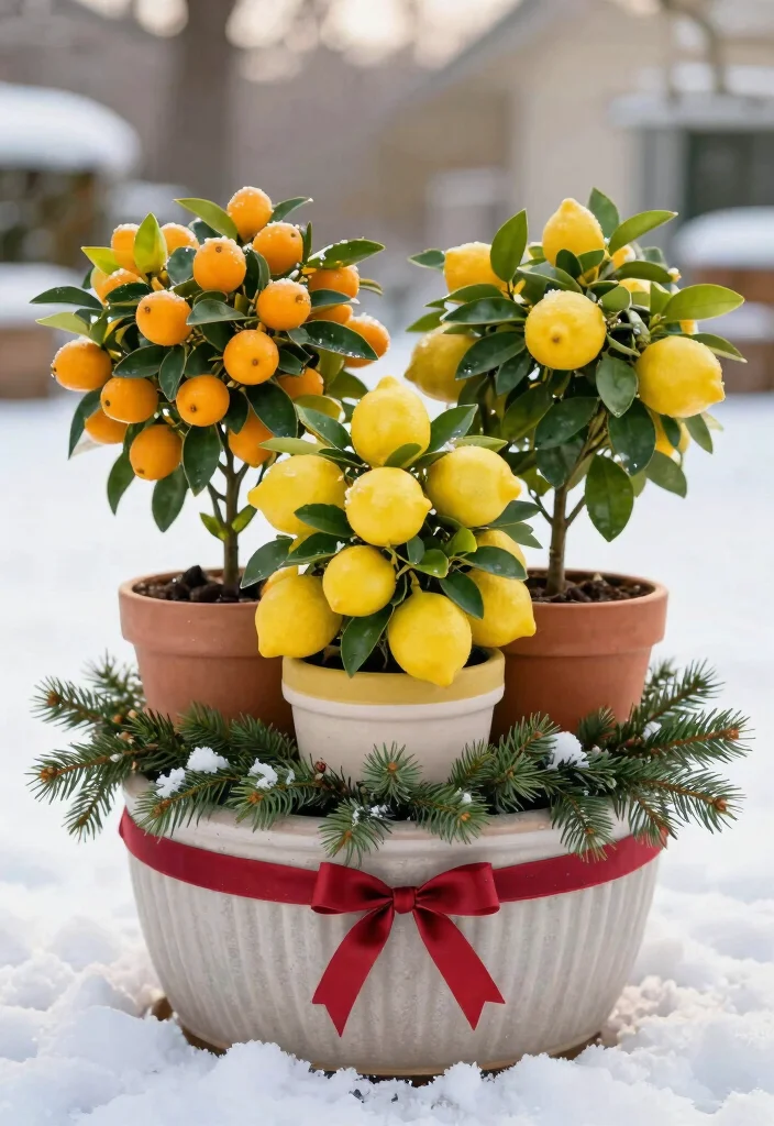18 Christmas Planter Ideas That Stay Festive Through Freeze and Thaw - 14. Holiday Citrus Planters 1