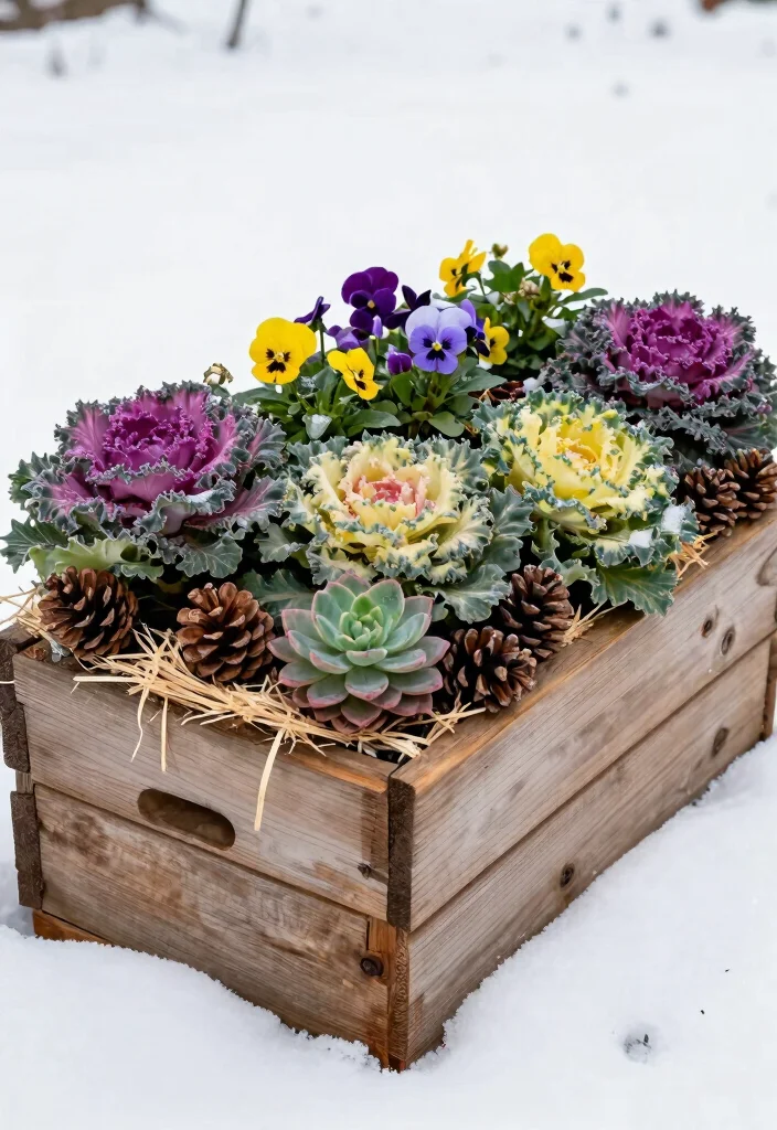 18 Christmas Planter Ideas That Stay Festive Through Freeze and Thaw - 2. Rustic Wood and Pinecones 1