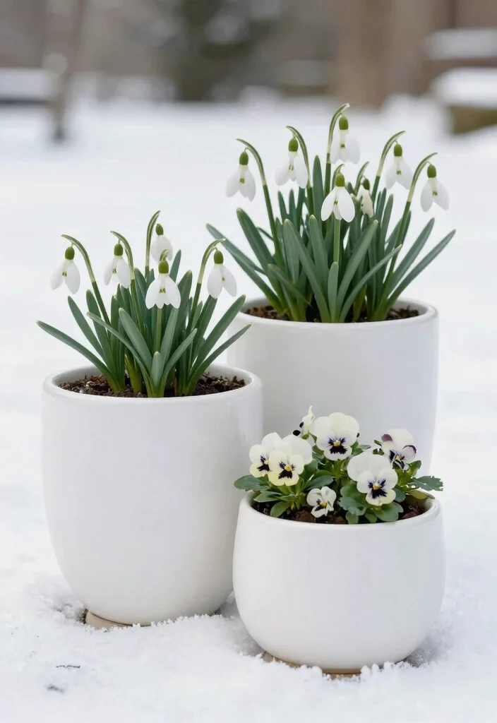18 Christmas Planter Ideas That Stay Festive Through Freeze and Thaw - 9. Minimalist White Planters 1