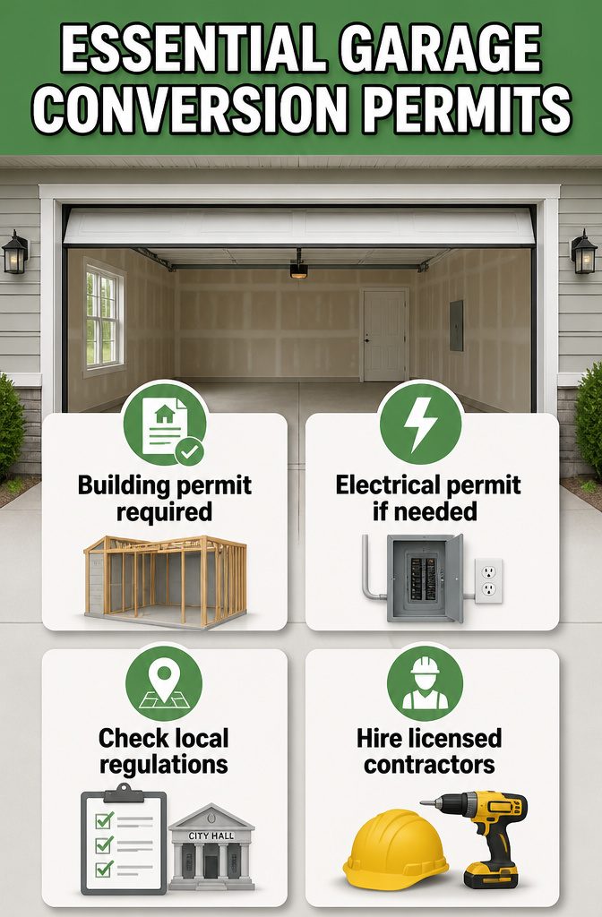 Information image detailing essential garage conversion permits.