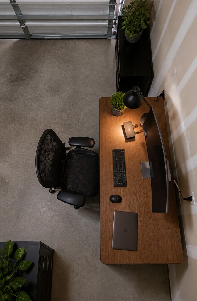 Ethernet cable installation in a garage office for better connectivity.