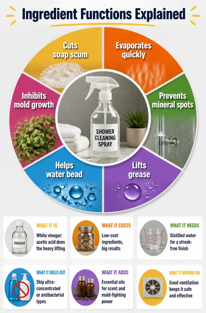 List of ingredient functions for daily shower cleaner.